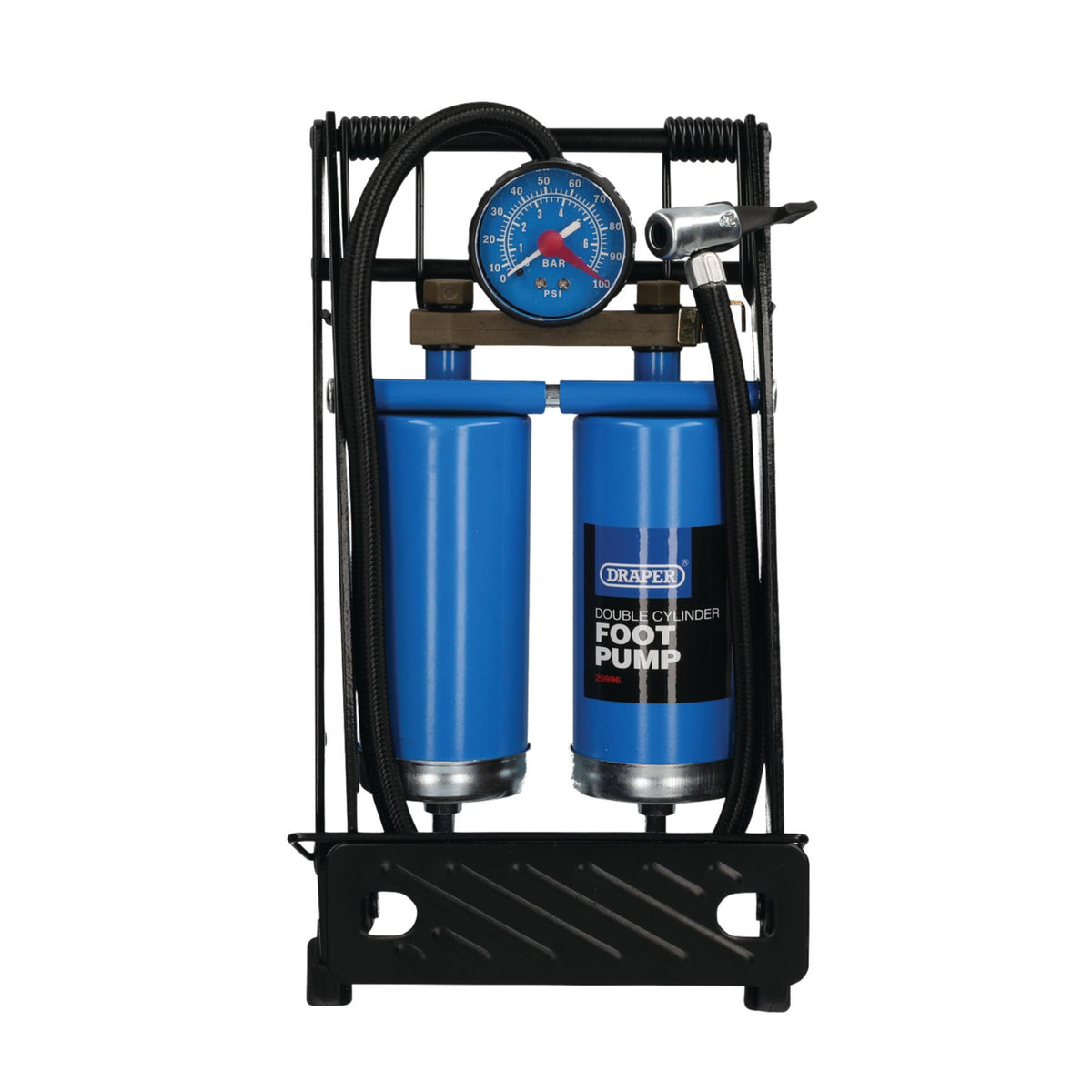 DRAPER Double Cylinder Foot Pump with Pressure Gauge: Model No.4435