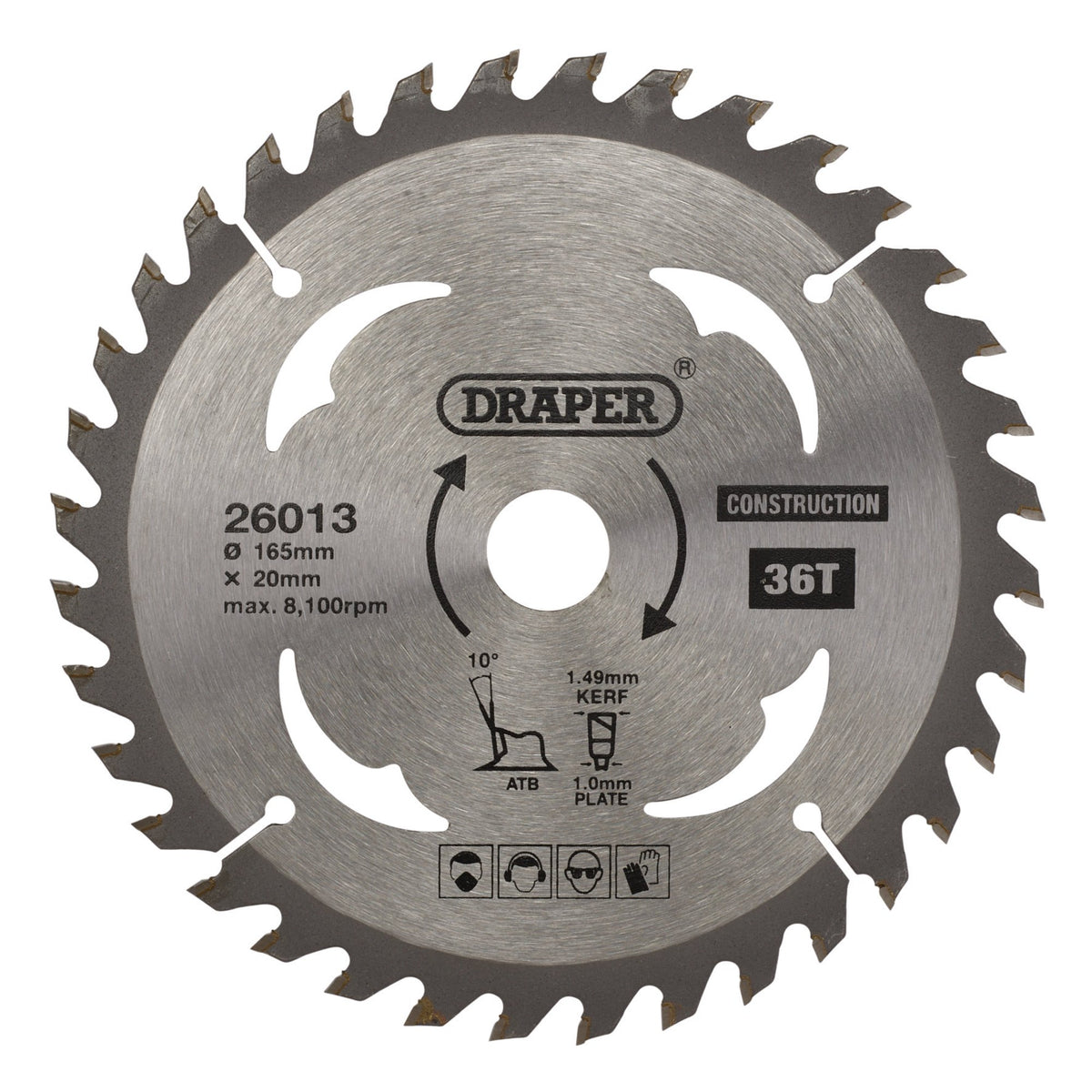 TCT Cordless Construction Circular Saw Blade for Wood & Composites, 165 x 20mm, 36T: Model No. SBC3