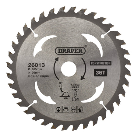 TCT Cordless Construction Circular Saw Blade for Wood & Composites, 165 x 20mm, 36T: Model No. SBC3