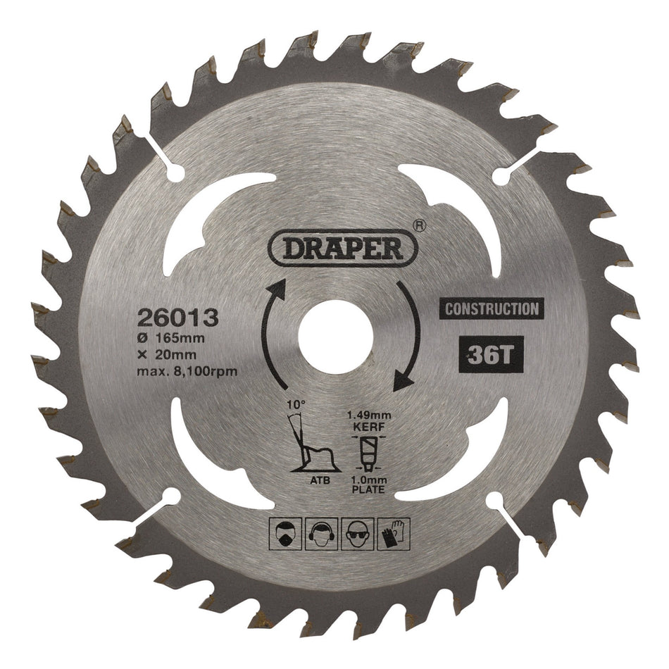 TCT Cordless Construction Circular Saw Blade for Wood & Composites, 165 x 20mm, 36T: Model No. SBC3