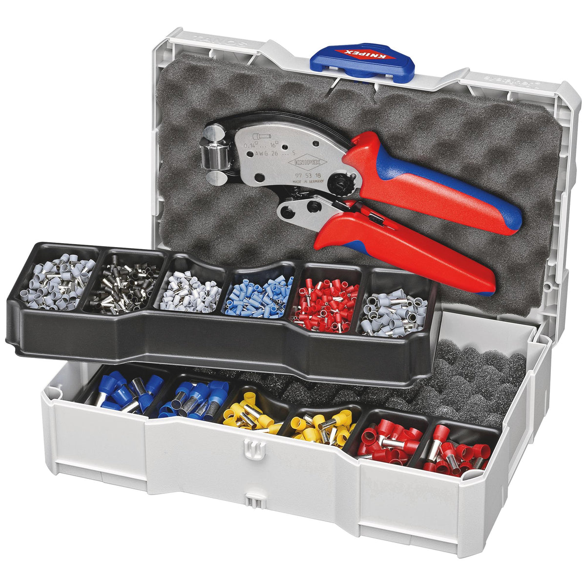 KNIPEX 97 90 13 Crimp Assortment for Wire Ferrules with Plastic Collars, 1 x 97 90 00, 1 x 97 53 18, 9 x Wire Ferrule Sets