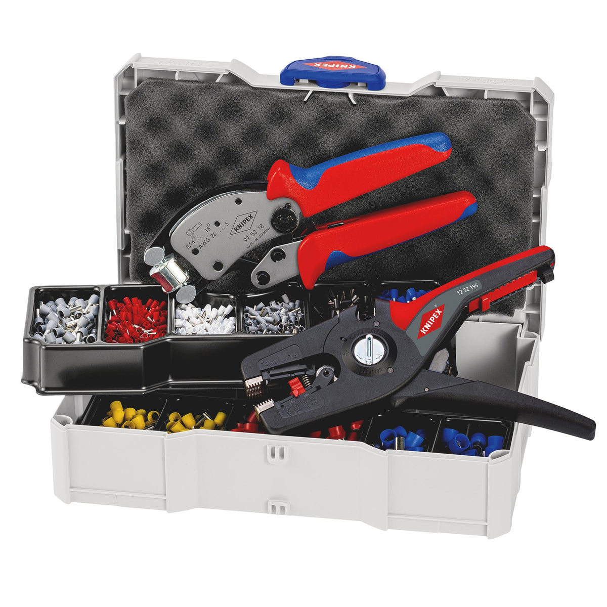 KNIPEX 97 90 14 Crimp Assortment for Wire Ferrules, 1 x 97 53 18, 1 x 12 52 195, 9 x Wire Ferrule Sets