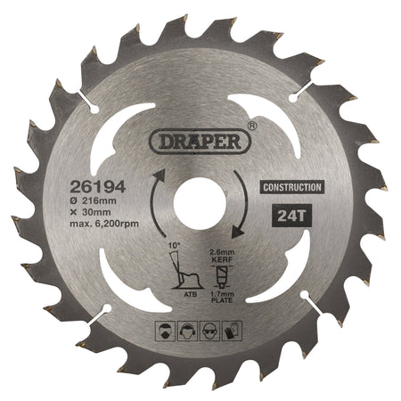 TCT Construction Circular Saw Blade, 216 x 30mm, 24T: Model No. SBC4