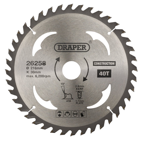 TCT Construction Circular Saw Blade, 216 x 30mm, 40T: Model No. SBC5