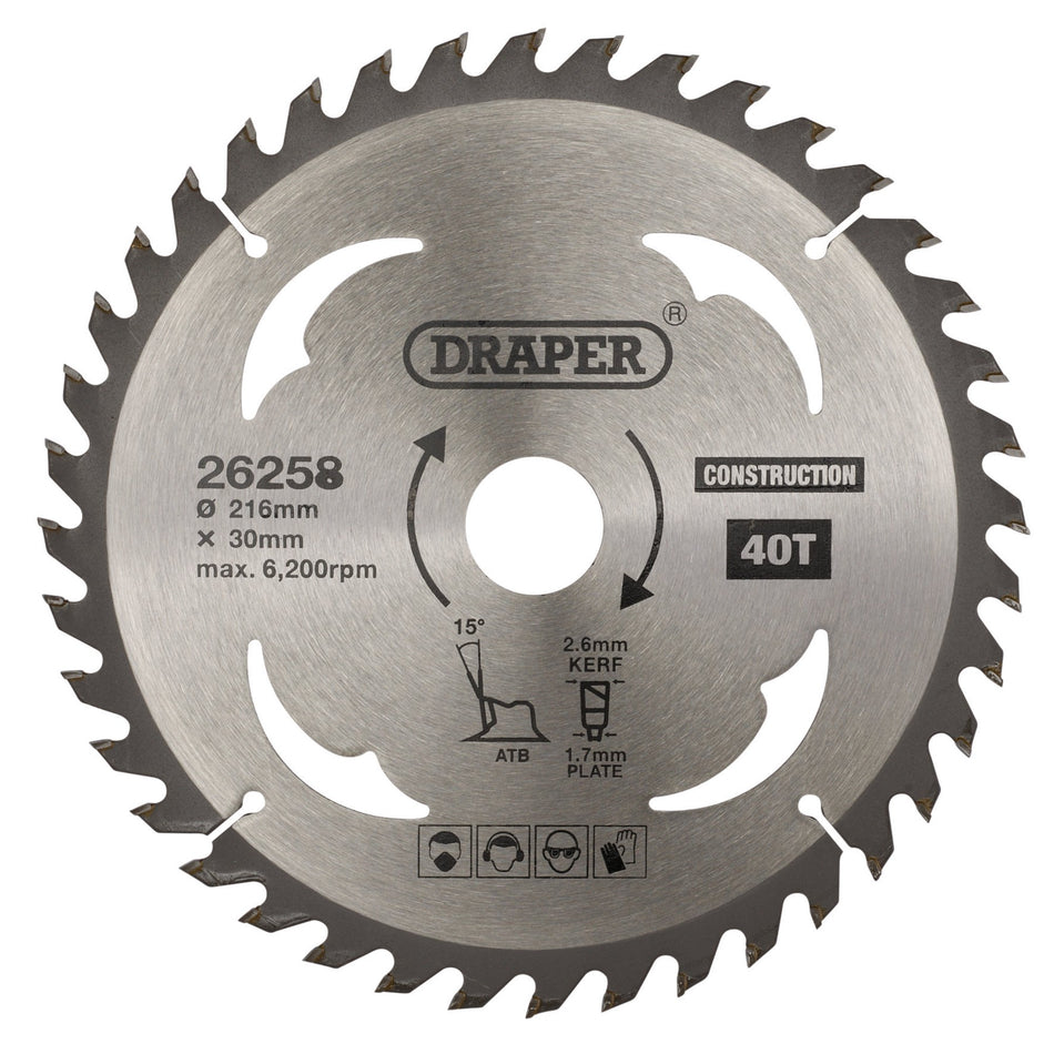 TCT Construction Circular Saw Blade, 216 x 30mm, 40T: Model No. SBC5