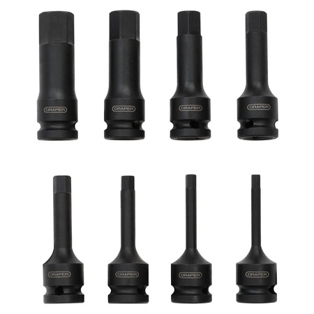DRAPER Expert 8 Piece 1/2in. Sq. Dr. Impact Hexagonal Socket Bit Set: Model No.410/8/HEX/A