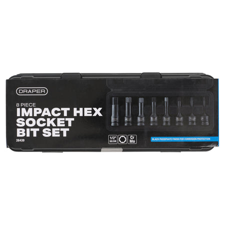 DRAPER Expert 8 Piece 1/2in. Sq. Dr. Impact Hexagonal Socket Bit Set: Model No.410/8/HEX/A