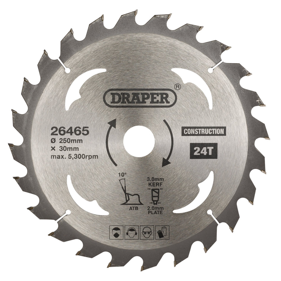 TCT Construction Circular Saw Blade, 250 x 30mm, 24T: Model No. SBC6