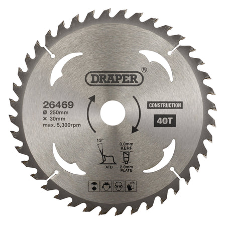 TCT Construction Circular Saw Blade, 250 x 30mm, 40T: Model No. SBC7