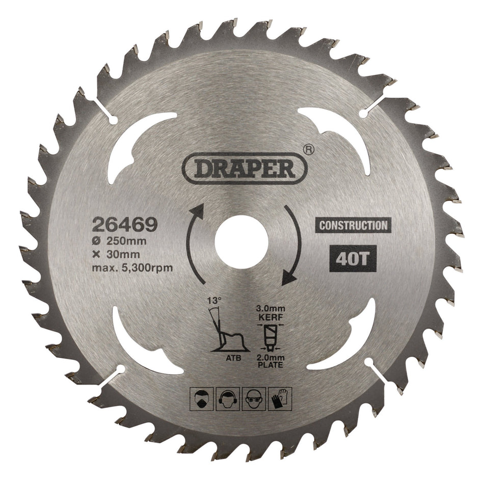 TCT Construction Circular Saw Blade, 250 x 30mm, 40T: Model No. SBC7