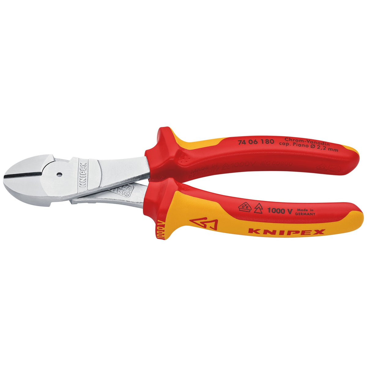 KNIPEX 74 06 180 SB VDE Insulated High Leverage Diagonal Cutter, 180 mm: No.74 06 180 SB
