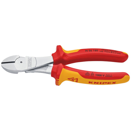KNIPEX 74 06 180 SB VDE Insulated High Leverage Diagonal Cutter, 180 mm: No.74 06 180 SB