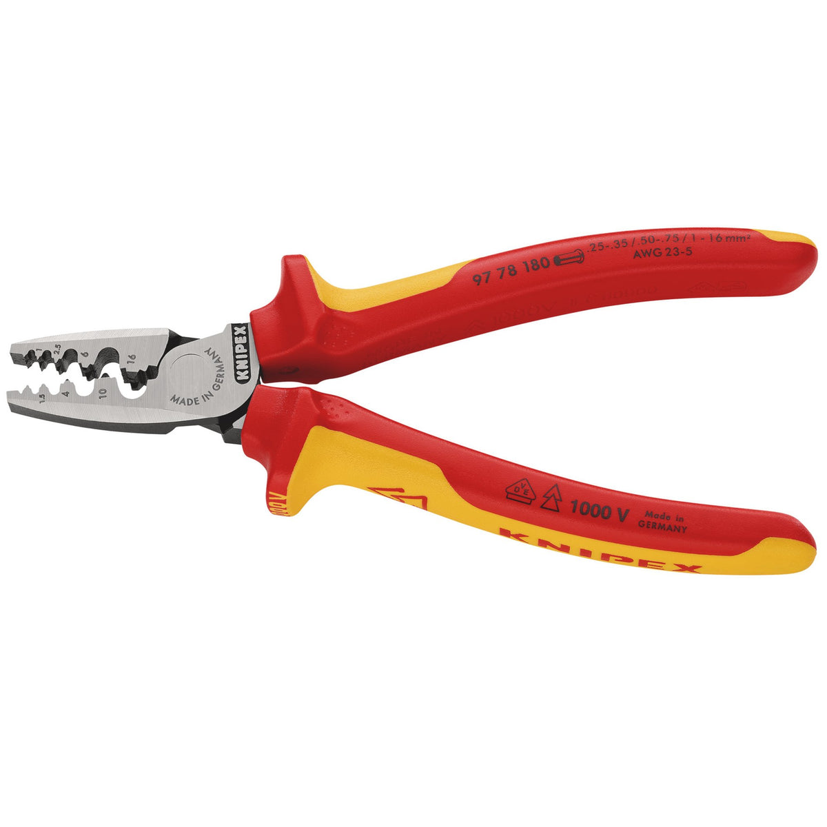 KNIPEX 97 78 180 SB VDE Insulated Crimping Pliers For End Sleeves, 180 mm: No.97 78 180 SB
