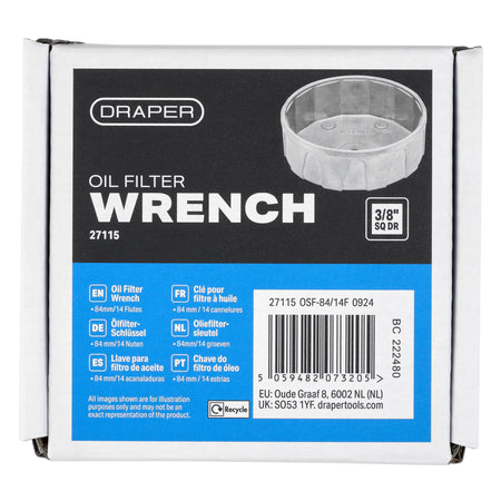 Oil Filter Wrench, 3/8" Sq. Dr., 84mm/14 Flutes