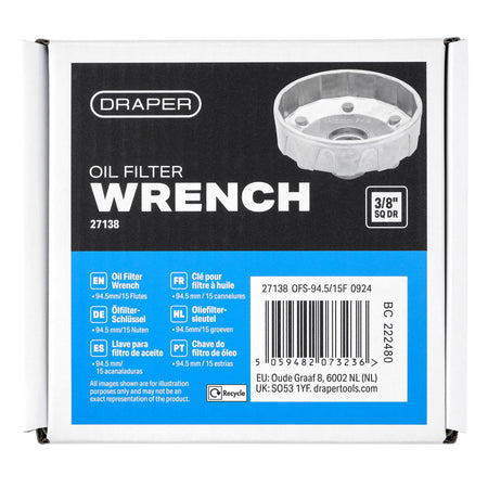 Oil Filter Wrench, 3/8" Sq. Dr., 94.5mm/15 Flutes