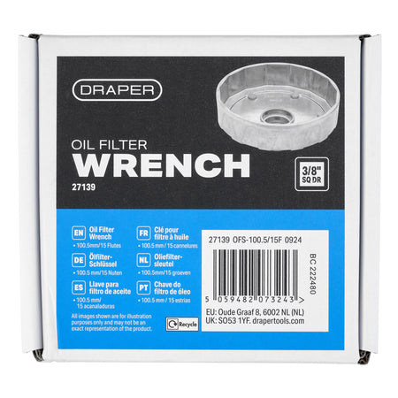 Oil Filter Wrench, 3/8" Sq. Dr., 100.5mm/15 Flutes