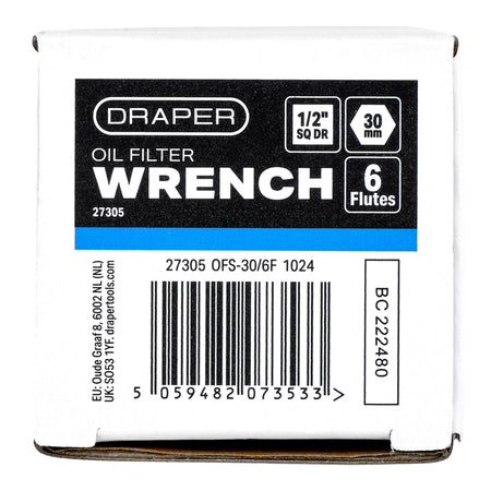 Oil Filter Wrench, 1/2" Sq. Dr., 30mm/6 Flutes