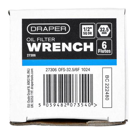 Oil Filter Wrench, 1/2" Sq. Dr., 32.5mm/6 Flutes