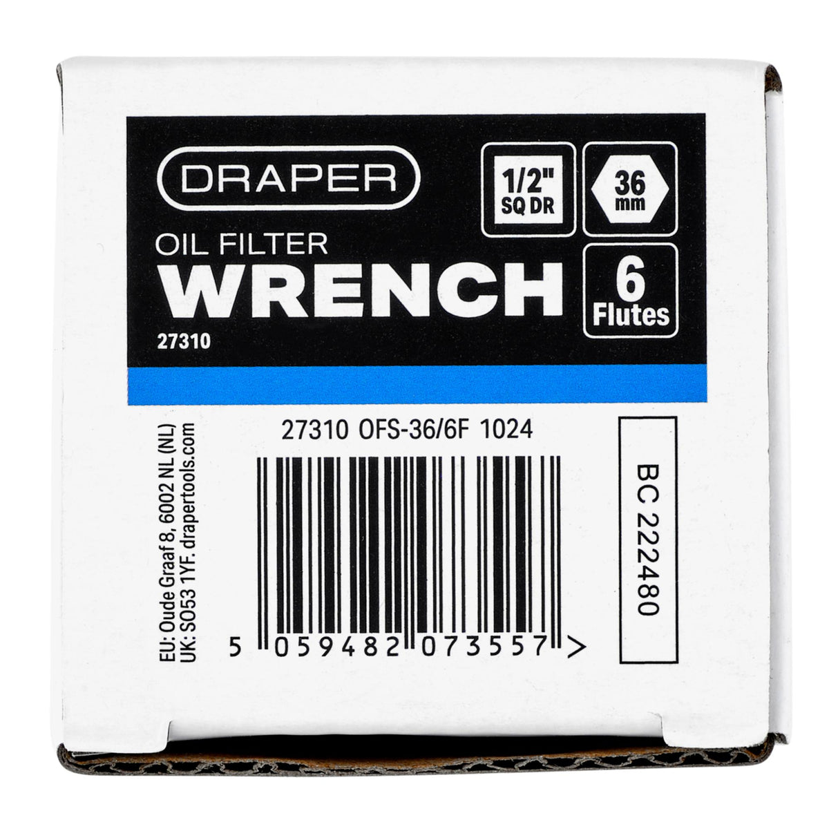 Oil Filter Wrench, 1/2" Sq. Dr., 36mm/6 Flutes