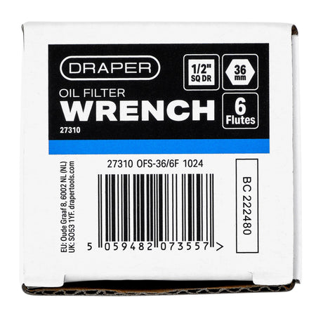Oil Filter Wrench, 1/2" Sq. Dr., 36mm/6 Flutes