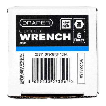 Oil Filter Wrench, 1/2" Sq. Dr., 38mm/6 Flutes