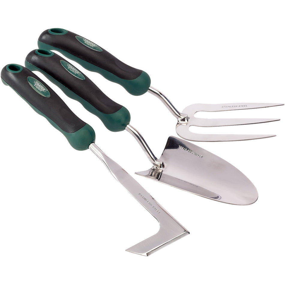 DRAPER Expert 3 piece Stainless Steel Heavy Duty Soft Grip Fork, Trowel and Weeder Set: Model No.GSFTPW