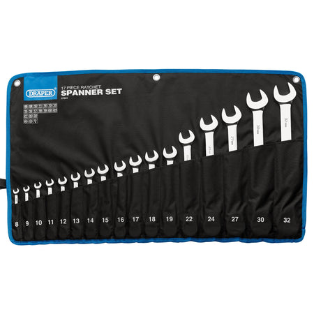 Draper HI-TORQ Metric Ratchet Combination Spanner Set (17 Piece) : Model No. 8230MM/17