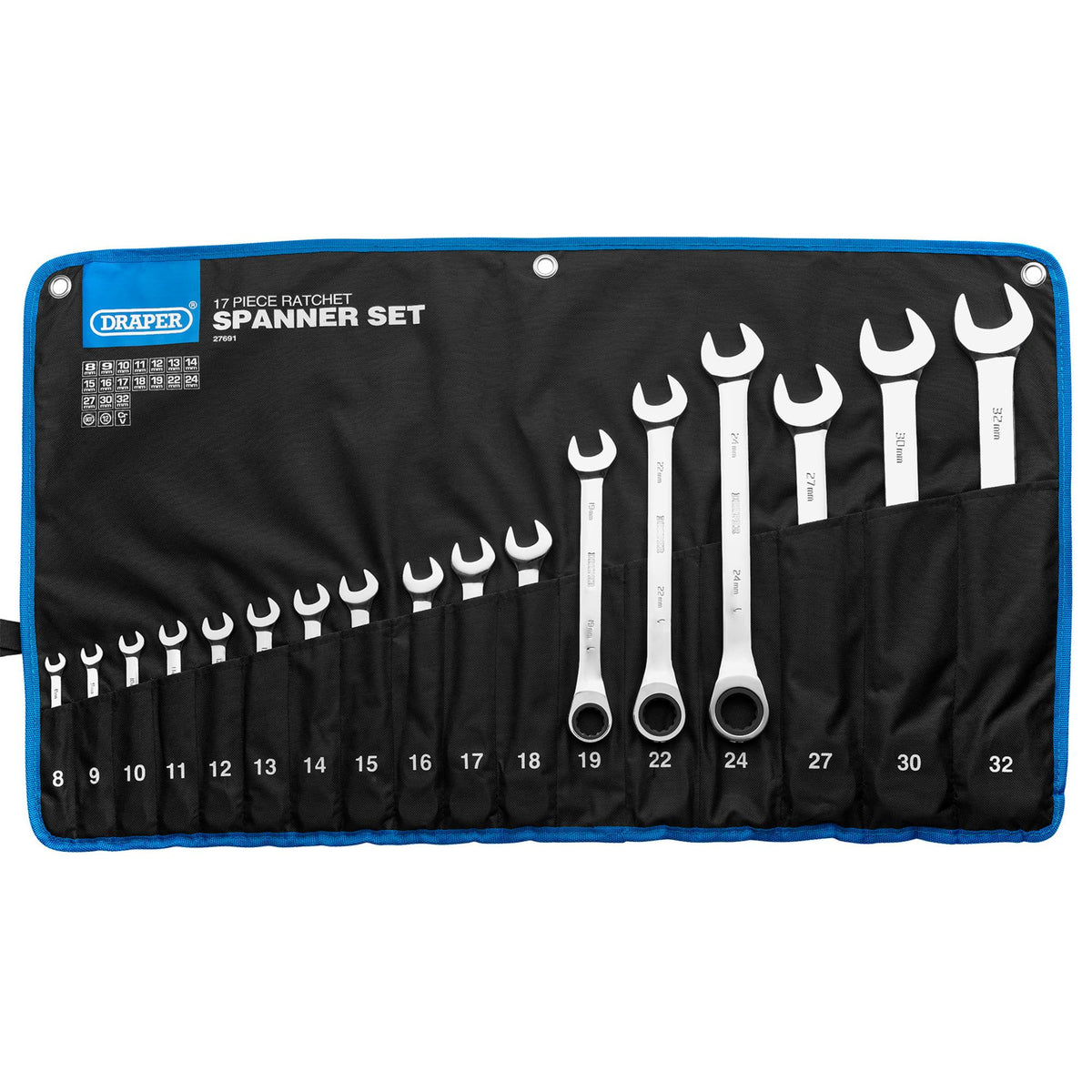 Draper HI-TORQ Metric Ratchet Combination Spanner Set (17 Piece) : Model No. 8230MM/17