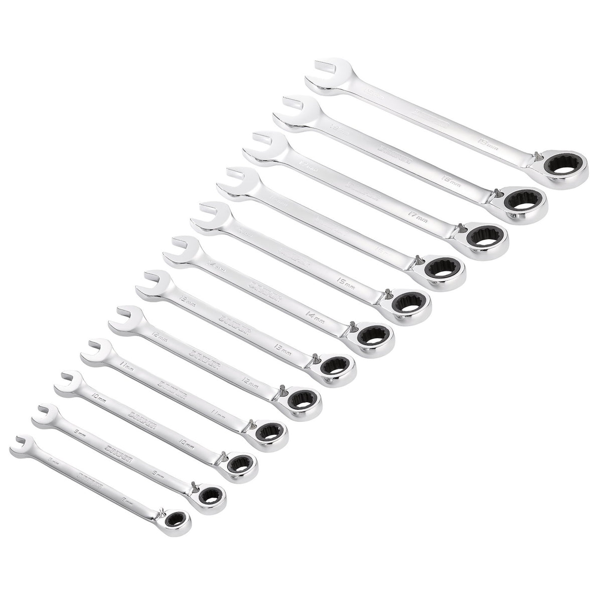 Draper HI-TORQ Metric Reversible Ratchet Combination Spanner Set (12 Piece) : Model No. 8230RMM/12