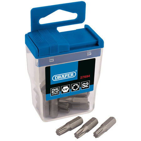 DRAPER 20 x Draper TX-Star; 25mm Long Insert Bits in Plastic Storage Case: Model No. TX30/20TTC/C