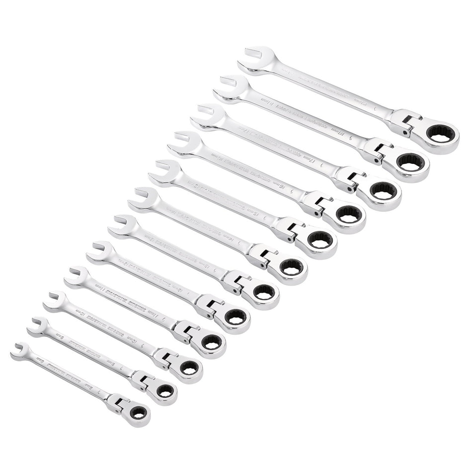 Draper HI-TORQ Metric Flexible Head Ratchet Combination Spanner Set (12 Piece) : Model No. 8230FMM/12