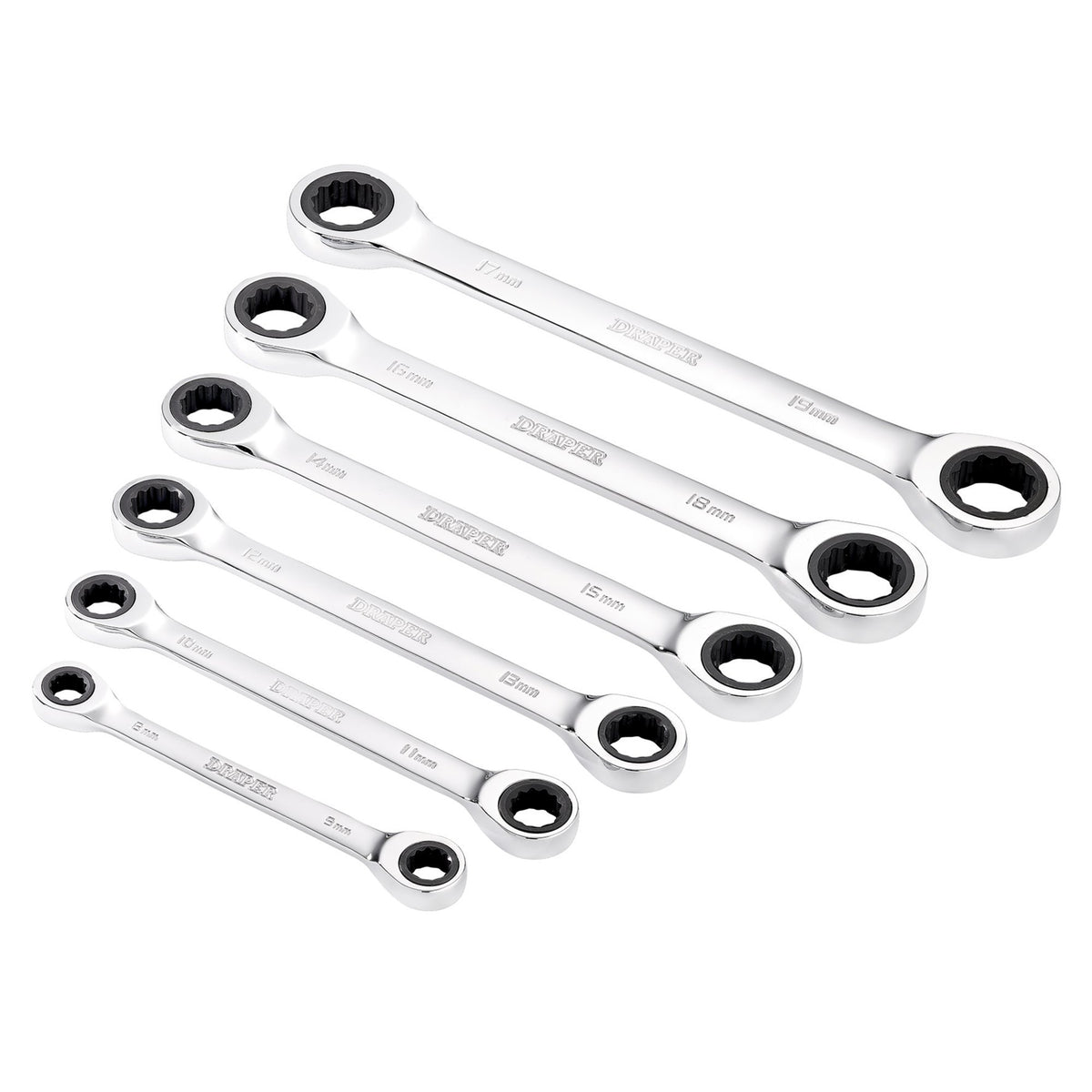 Draper HI-TORQ Metric Double Ratchet Ring Spanner Set (6 Piece) : Model No. 8231BSMM/6