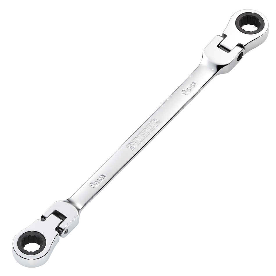 Draper HI-TORQ Metric Flexible Head Double Ring Ratchet Spanner, 8 x 9mm : Model No. 8231FBSMM