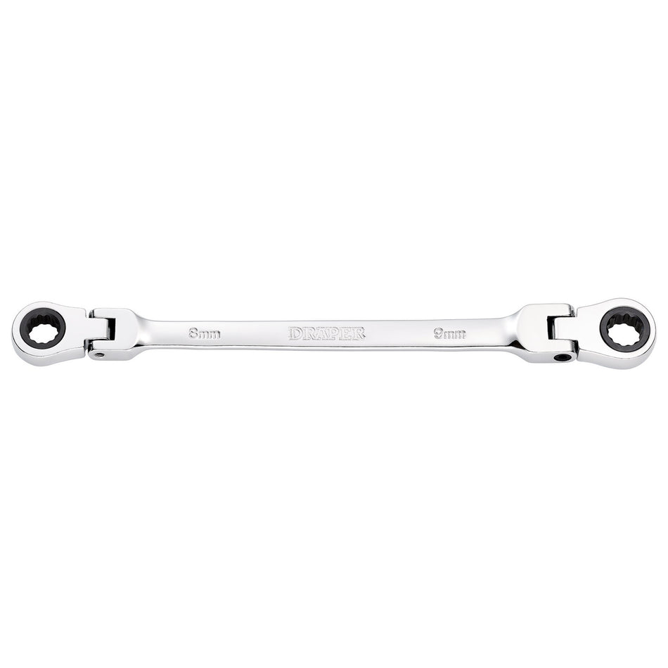 Draper HI-TORQ Metric Flexible Head Double Ring Ratchet Spanner, 8 x 9mm : Model No. 8231FBSMM