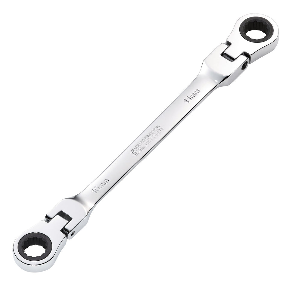 Draper HI-TORQ Metric Flexible Head Double Ring Ratchet Spanner, 10 x 11mm : Model No. 8231FBSMM