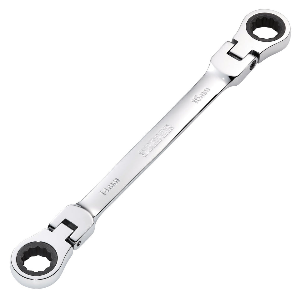 Draper HI-TORQ Metric Flexible Head Double Ring Ratchet Spanner, 14 x 15mm : Model No. 8231FBSMM