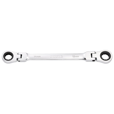 Draper HI-TORQ Metric Flexible Head Double Ring Ratchet Spanner, 14 x 15mm : Model No. 8231FBSMM