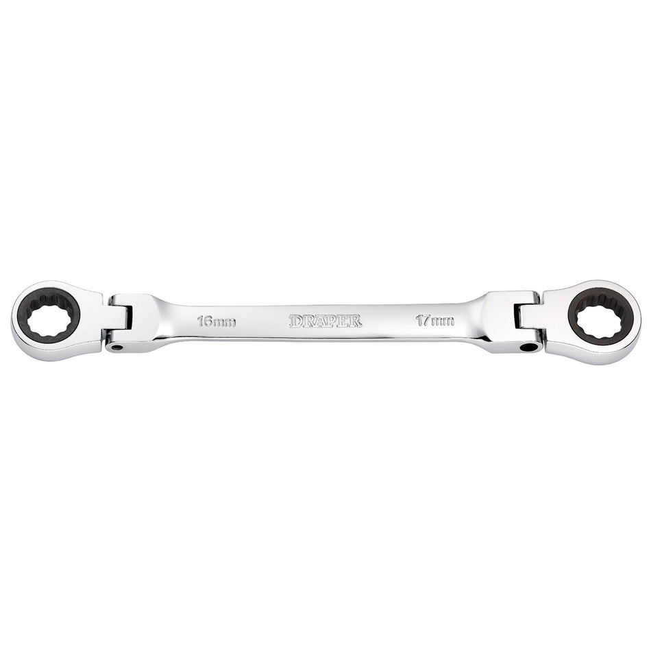 Draper HI-TORQ Metric Flexible Head Double Ring Ratchet Spanner, 16 x 17mm : Model No. 8231FBSMM