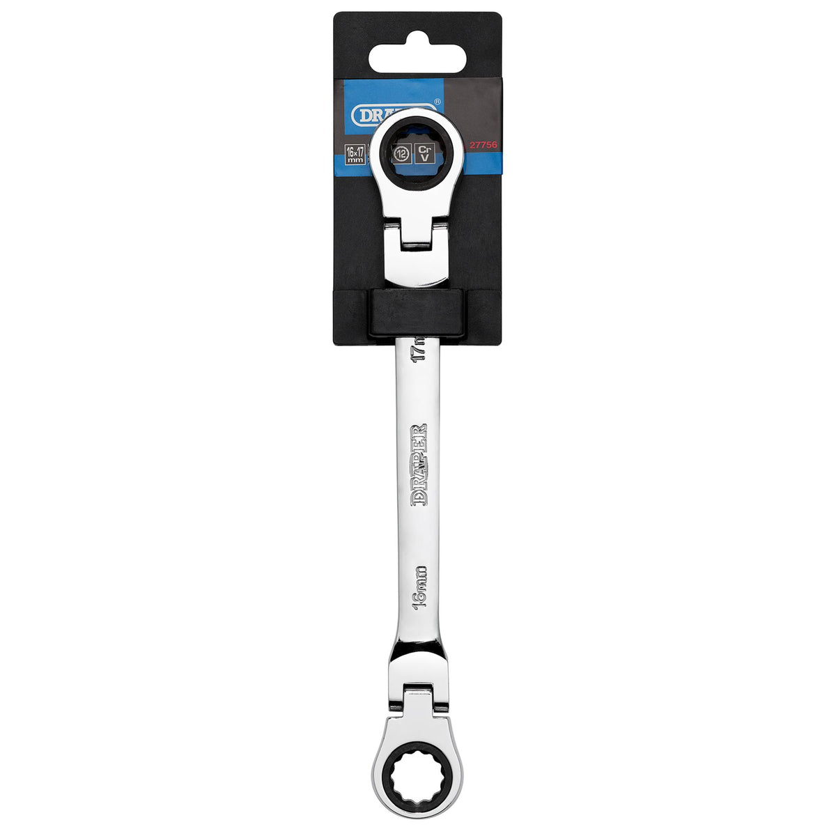 Draper HI-TORQ Metric Flexible Head Double Ring Ratchet Spanner, 16 x 17mm : Model No. 8231FBSMM