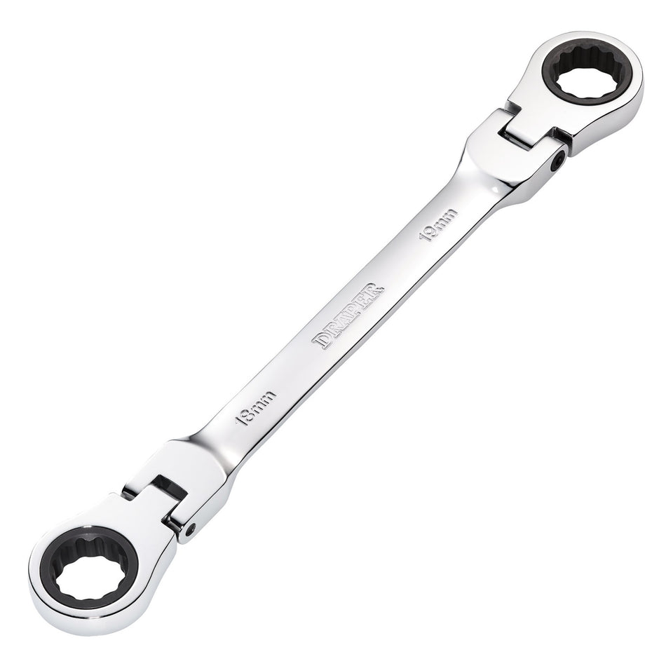 Draper HI-TORQ Metric Flexible Head Double Ring Ratchet Spanner, 18 x 19mm : Model No. 8231FBSMM