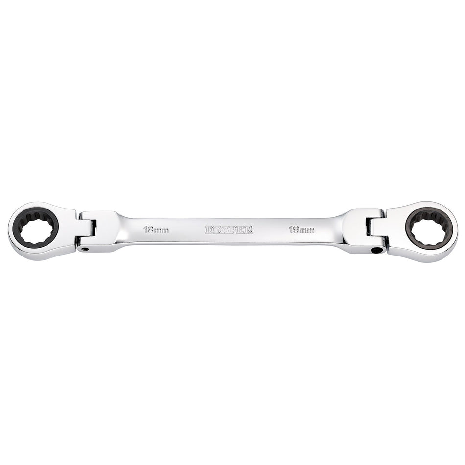 Draper HI-TORQ Metric Flexible Head Double Ring Ratchet Spanner, 18 x 19mm : Model No. 8231FBSMM