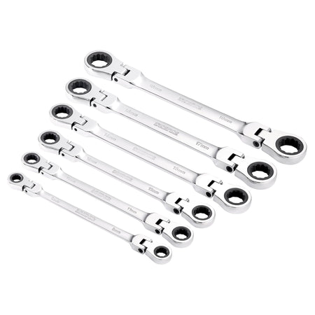 Draper HI-TORQ Metric Flexible Head Double Ring Ratchet Spanner Set (6 Piece) : Model No. 8231FBSMM/6