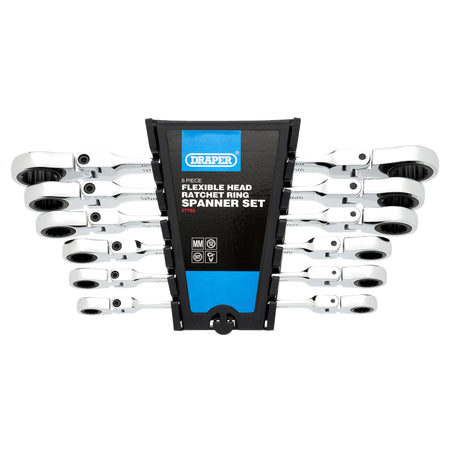 Draper HI-TORQ Metric Flexible Head Double Ring Ratchet Spanner Set (6 Piece) : Model No. 8231FBSMM/6
