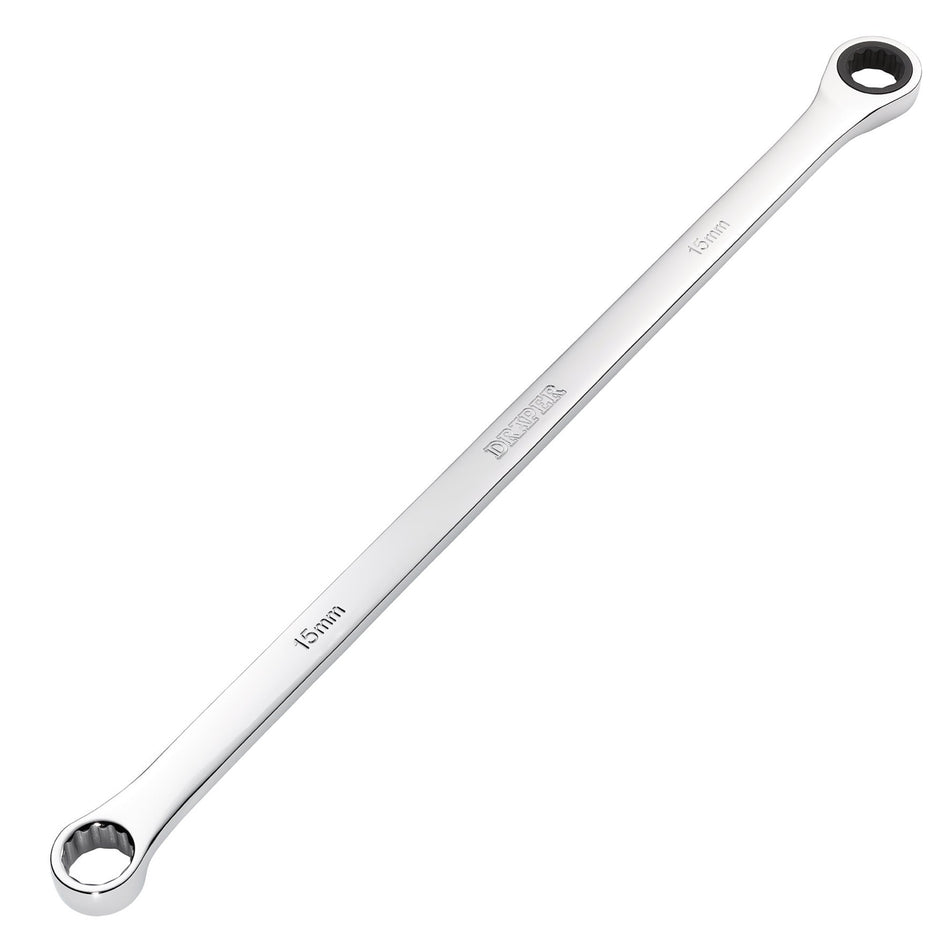 Draper HI-TORQ Metric Extra-Long Double Ring Ratchet Spanner, 15mm : Model No. 8231BSXLMM
