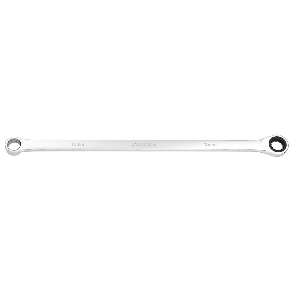 Draper HI-TORQ Metric Extra-Long Double Ring Ratchet Spanner, 15mm : Model No. 8231BSXLMM