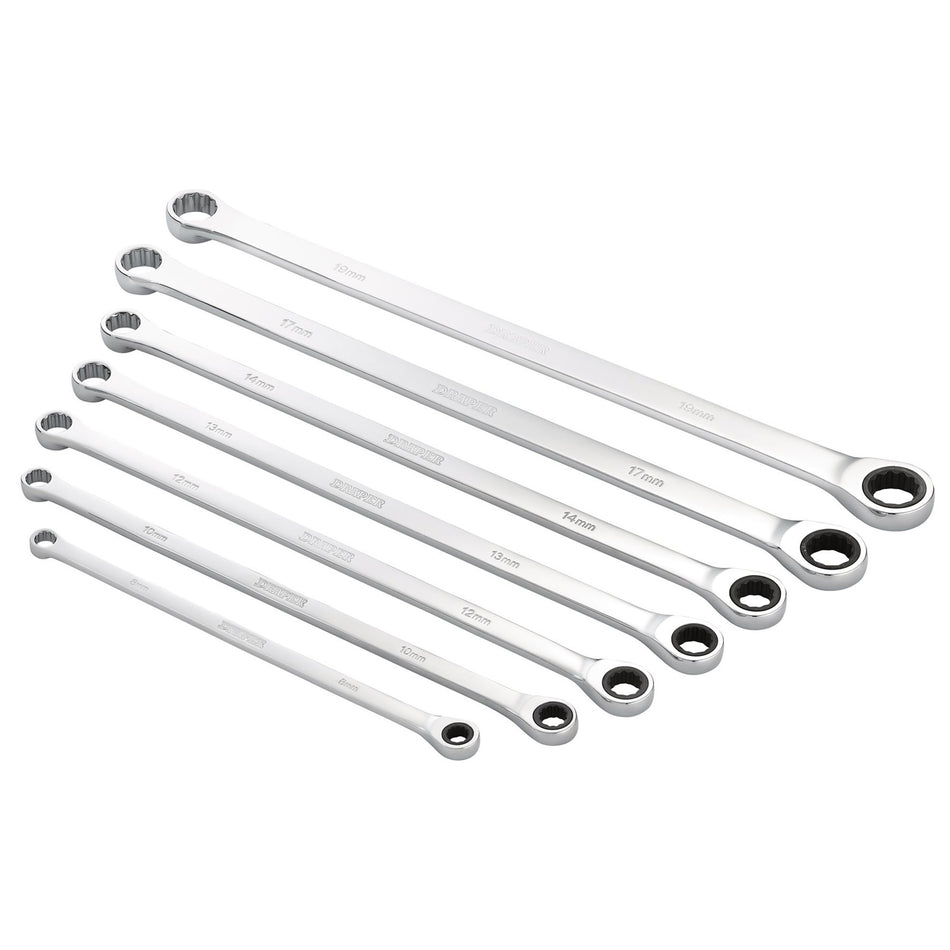 Draper HI-TORQ Metric Extra-Long Double Ring Ratchet Spanner Set (7 Piece) : Model No. 8231BSXLMM/7