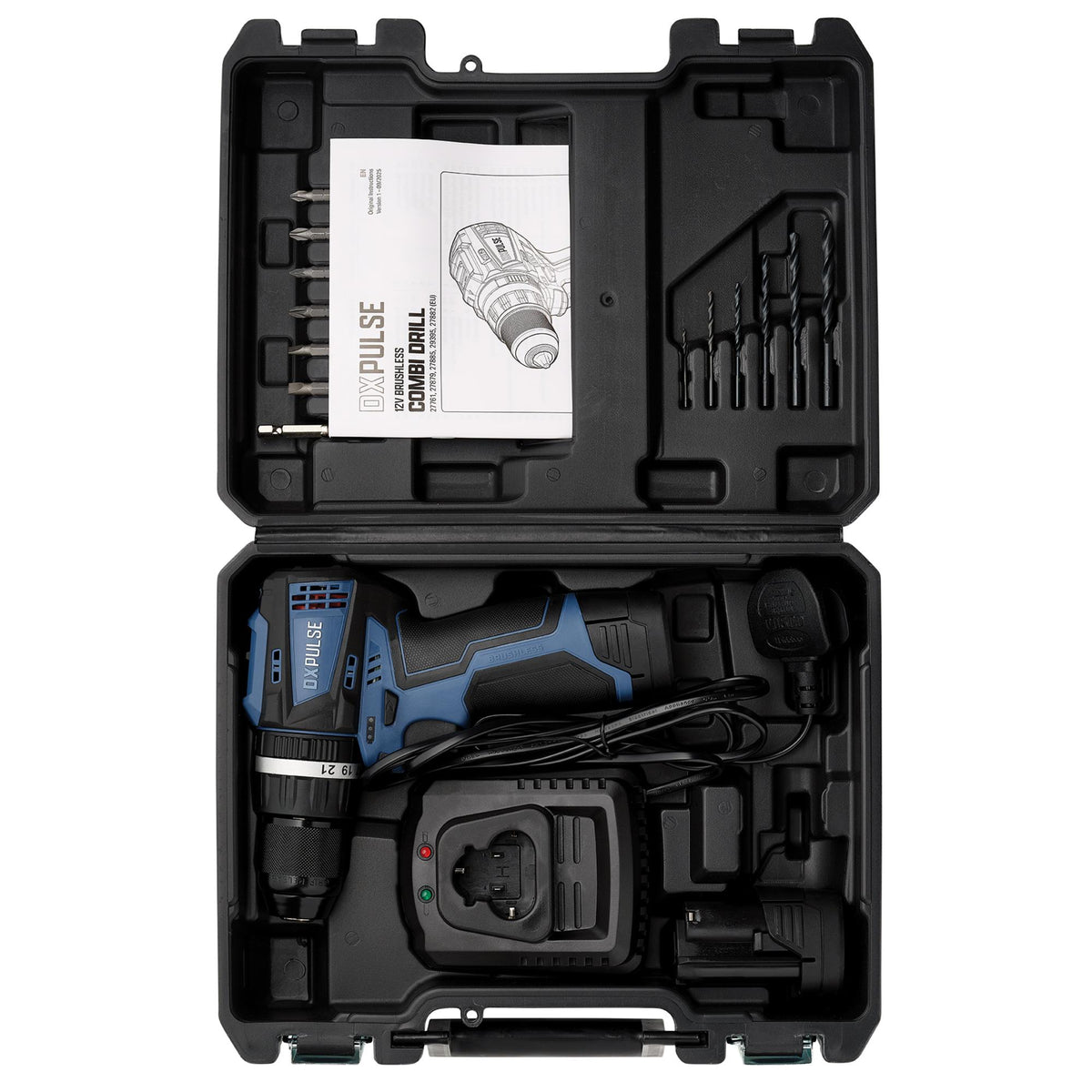 DXPULSE 12V Brushless Combi Drill Kit, 2 x 2.0Ah Batteries, 1 x Charger