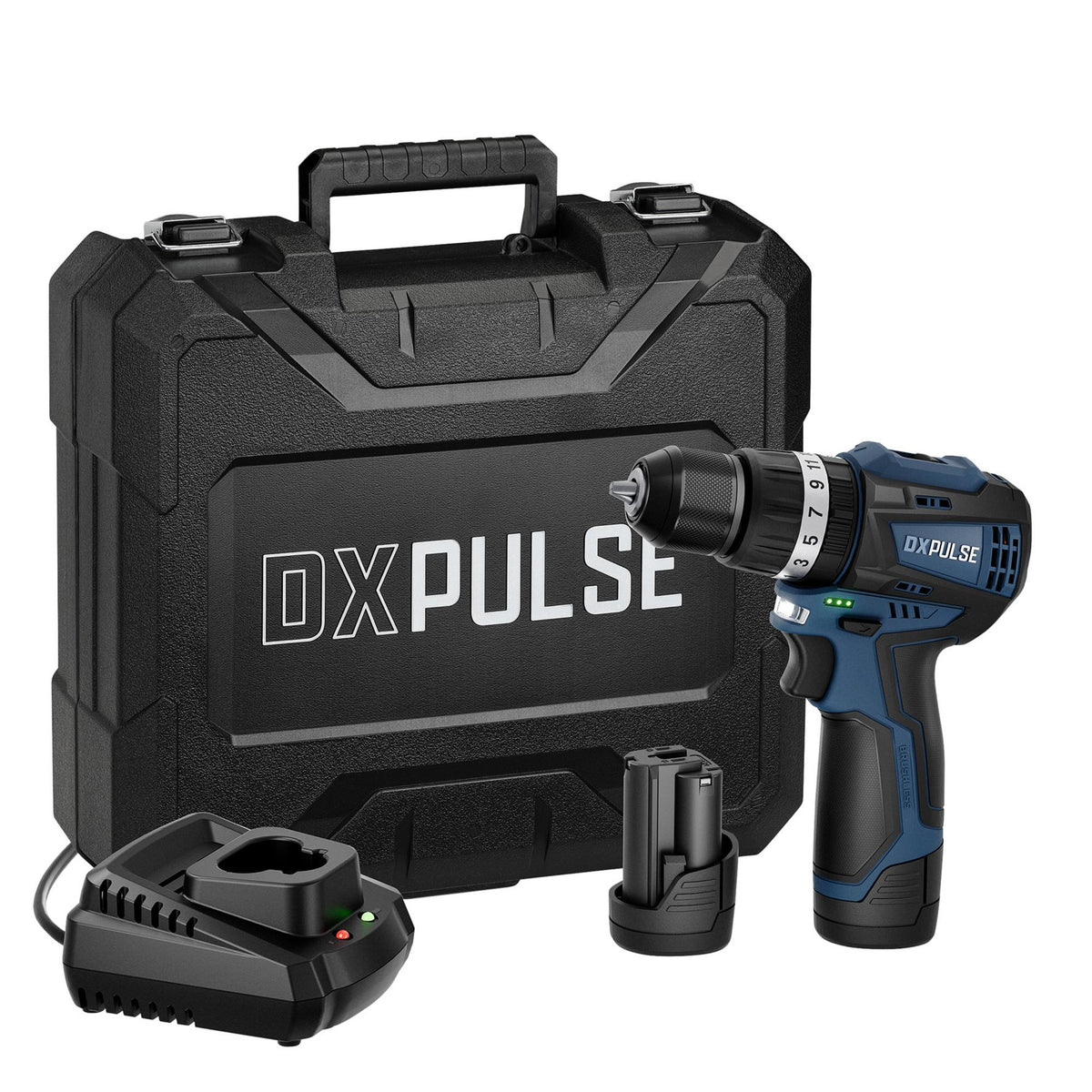 DXPULSE 12V Brushless Combi Drill Kit, 2 x 2.0Ah Batteries, 1 x Charger