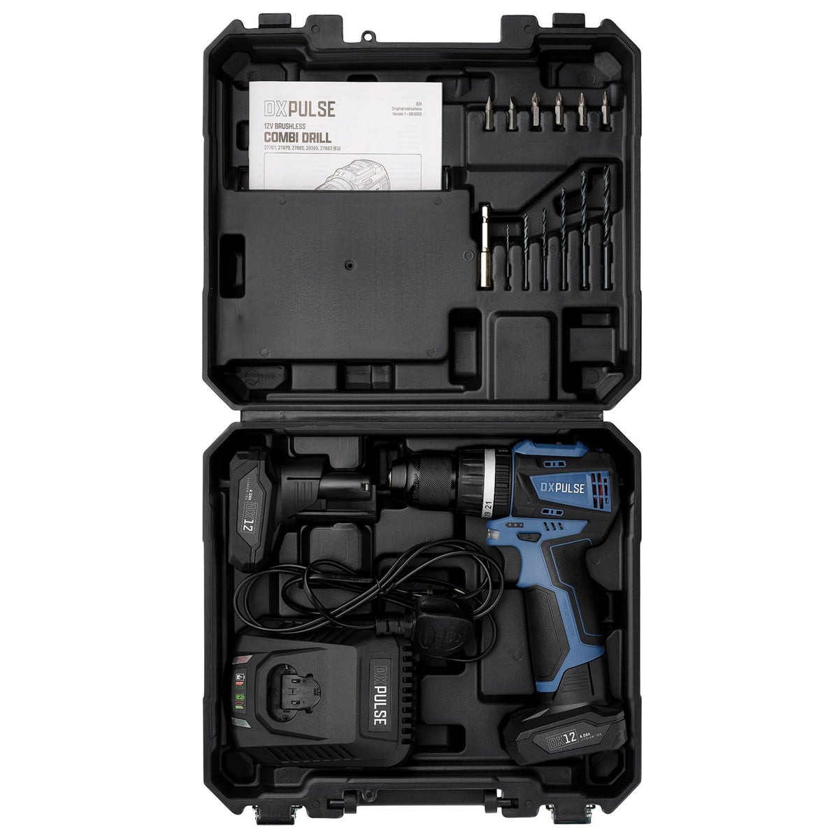 DXPULSE 12V Brushless Combi Drill Kit, 2 x 4.0Ah Batteries, 1 x Fast Charger