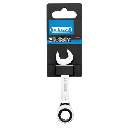 Draper HI-TORQ Metric Stubby Ratchet Combination Spanner, 12mm : Model No. 8230MMS